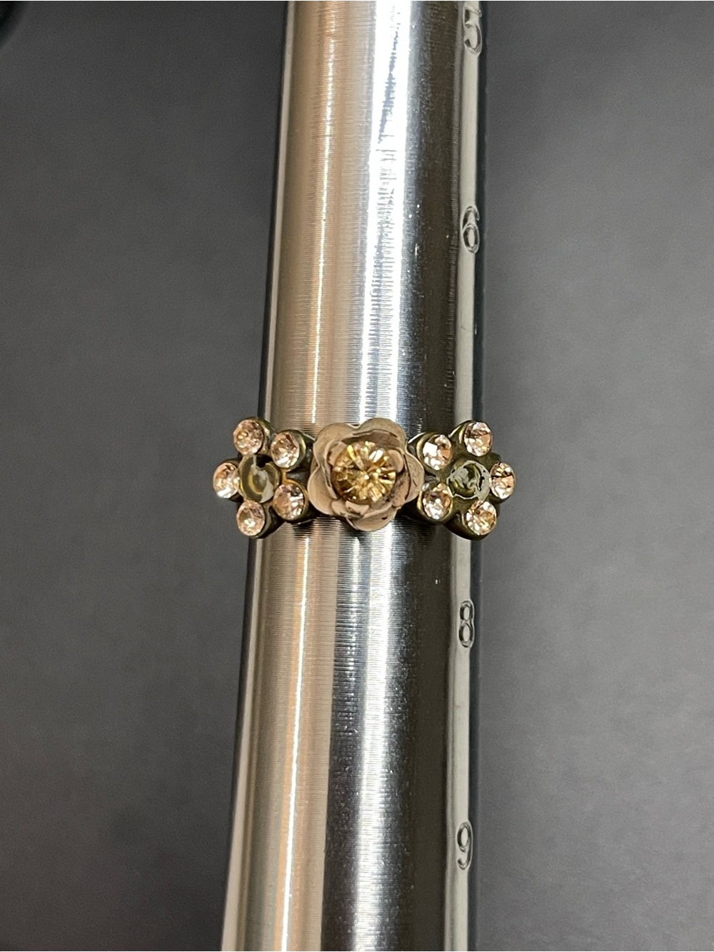 Vintage Bronz Floral Crystal Ring - Crystal Accents